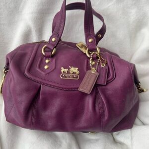 Coach Plum Leather Satchel with Gold Accents